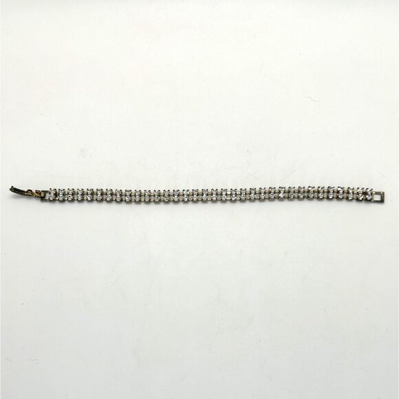 Vintage 2 Strand Rhinestone Bracelet With Fold Over Clasp - Picture 4 of 12
